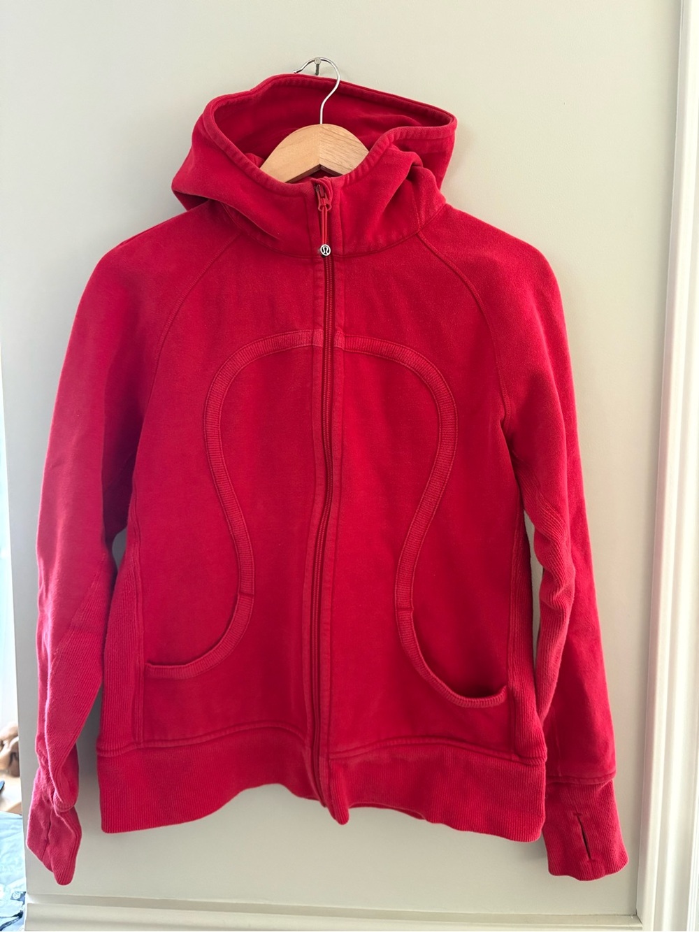 Lululemon athletica Red Full-Zip Scuba Hoodie Fleece Jacket Size 12